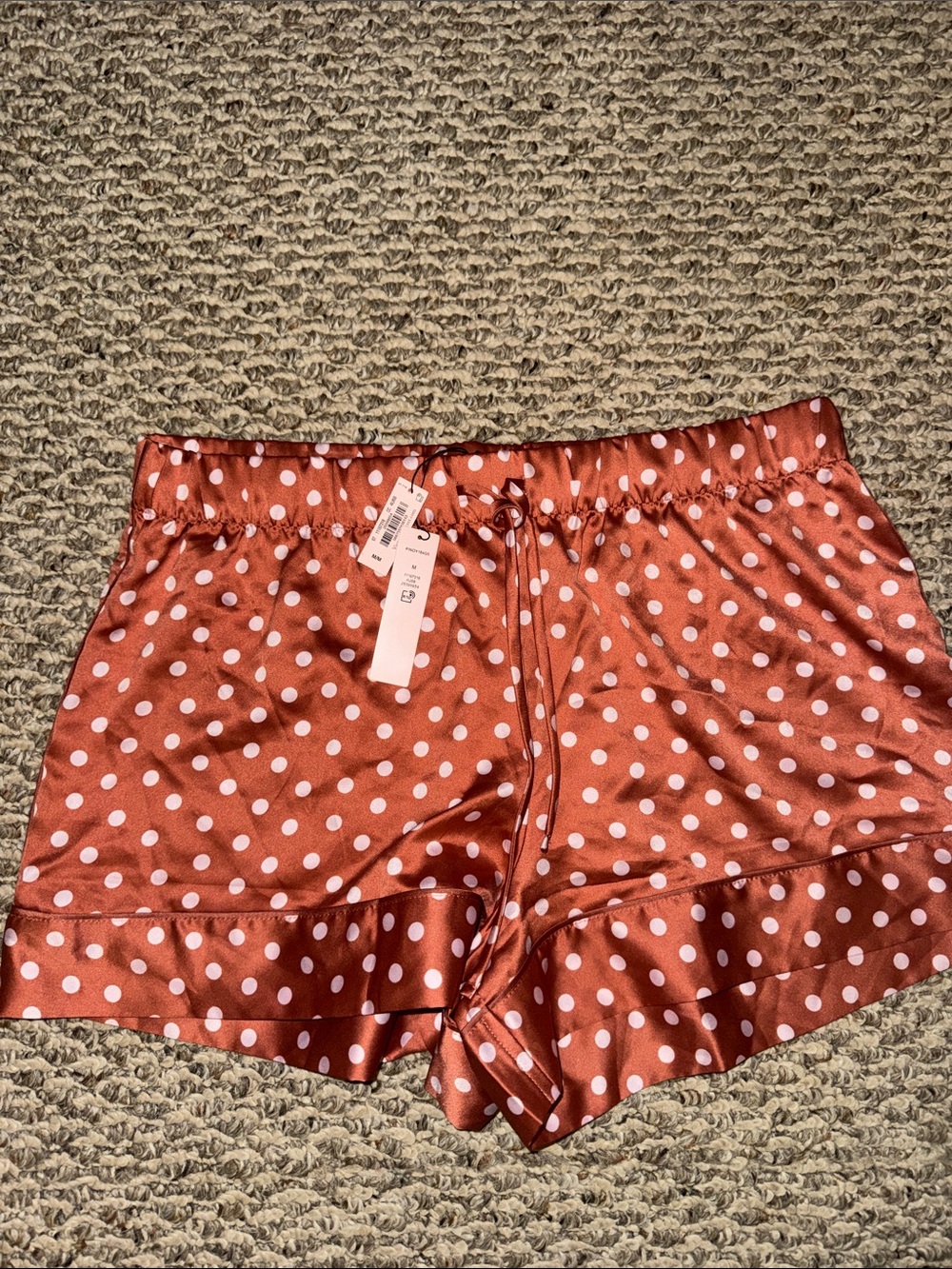 Victoria's Secret Rust Red Polka Dot Satin Sleep Shorts